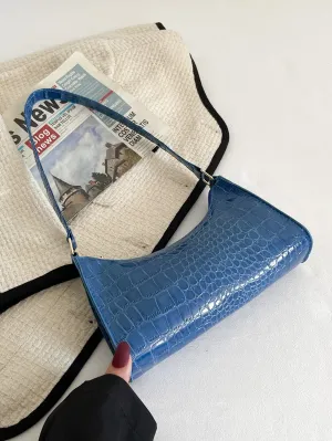 Crocodile Embossed Baguette Bag - Blue