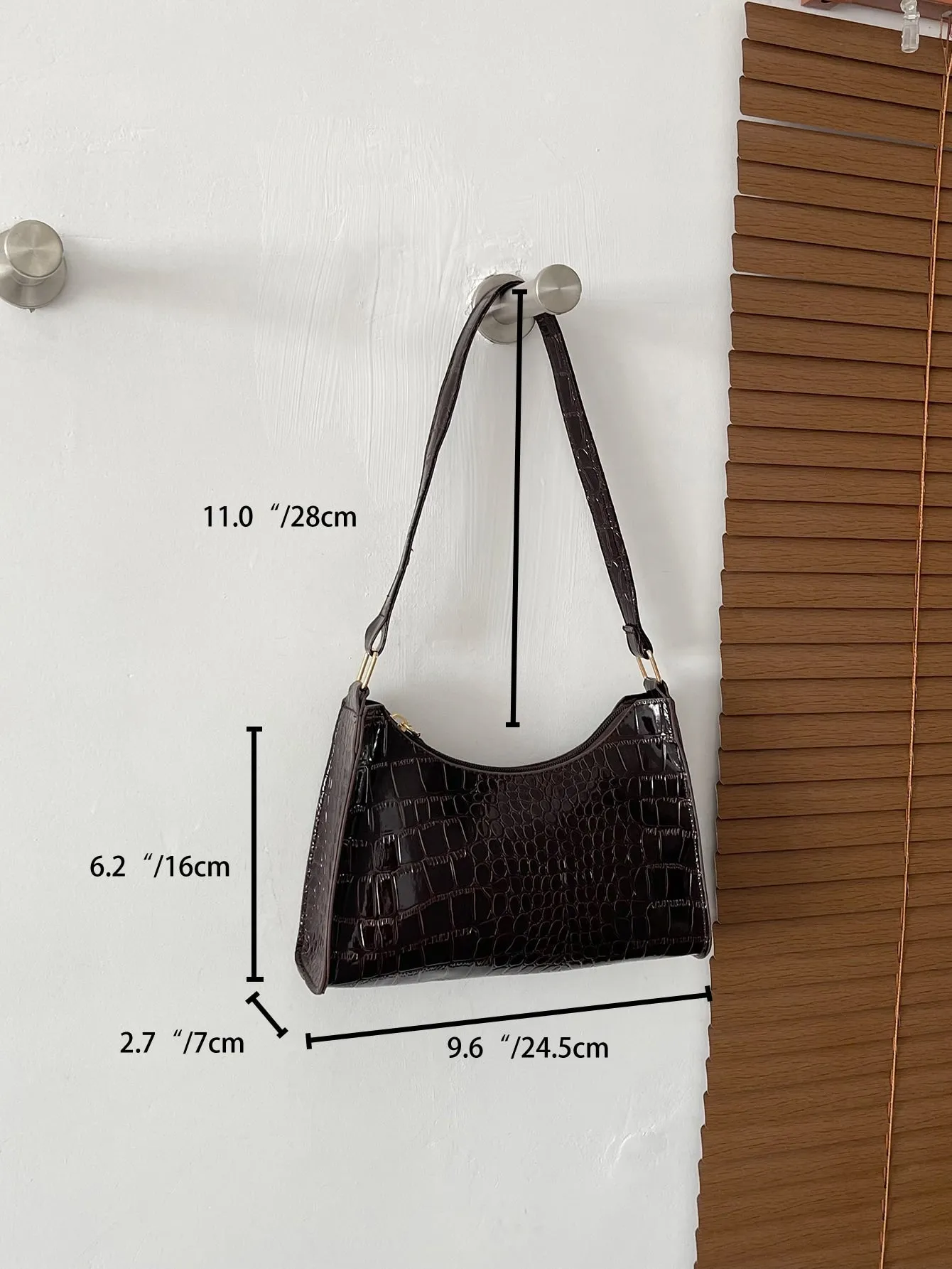 Crocodile Embossed Baguette Bag - Chocolate Brown - FD ⚡