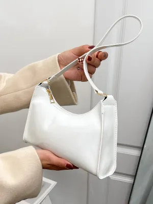 Crocodile Embossed Baguette Bag - White