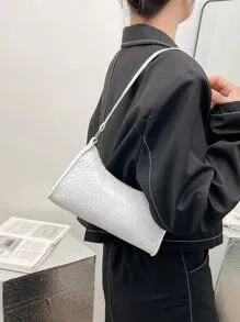 Crocodile Embossed Baguette Bag - White