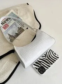 Crocodile Embossed Baguette Bag - White