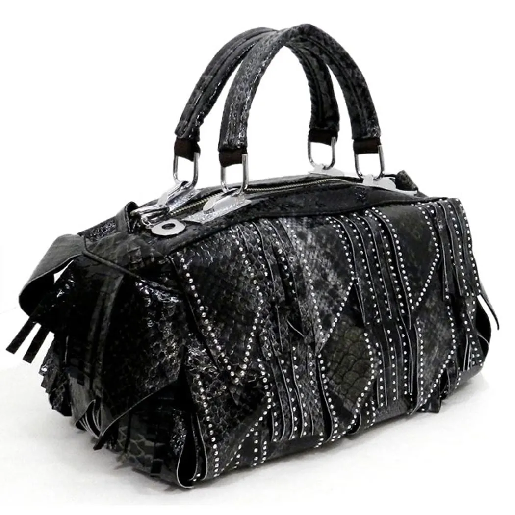 Crocodile embossed Green tassel micro rhinestone pockets shoulder handbag Bag