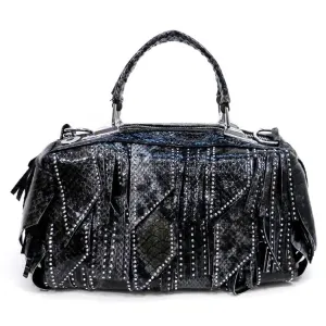 Crocodile embossed Green tassel micro rhinestone pockets shoulder handbag Bag
