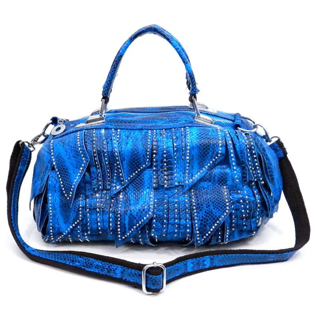Crocodile embossed Green tassel micro rhinestone pockets shoulder handbag Bag