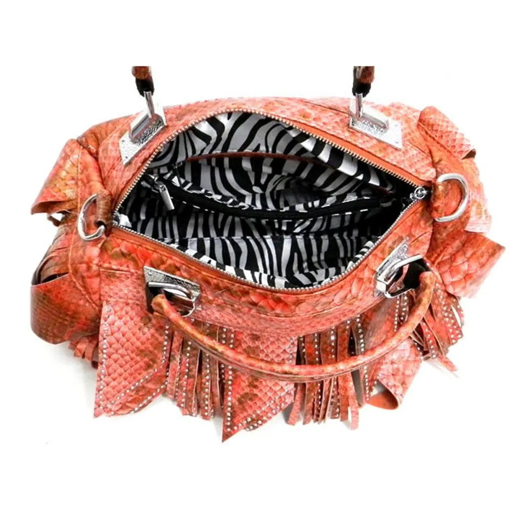 Crocodile embossed Green tassel micro rhinestone pockets shoulder handbag Bag