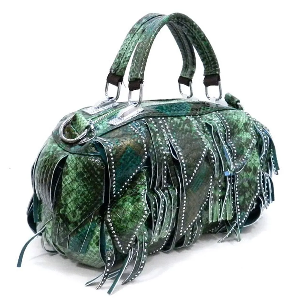 Crocodile embossed Green tassel micro rhinestone pockets shoulder handbag Bag