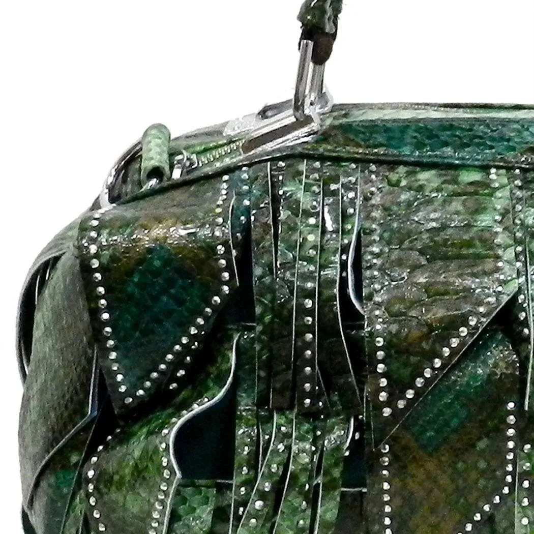 Crocodile embossed Green tassel micro rhinestone pockets shoulder handbag Bag