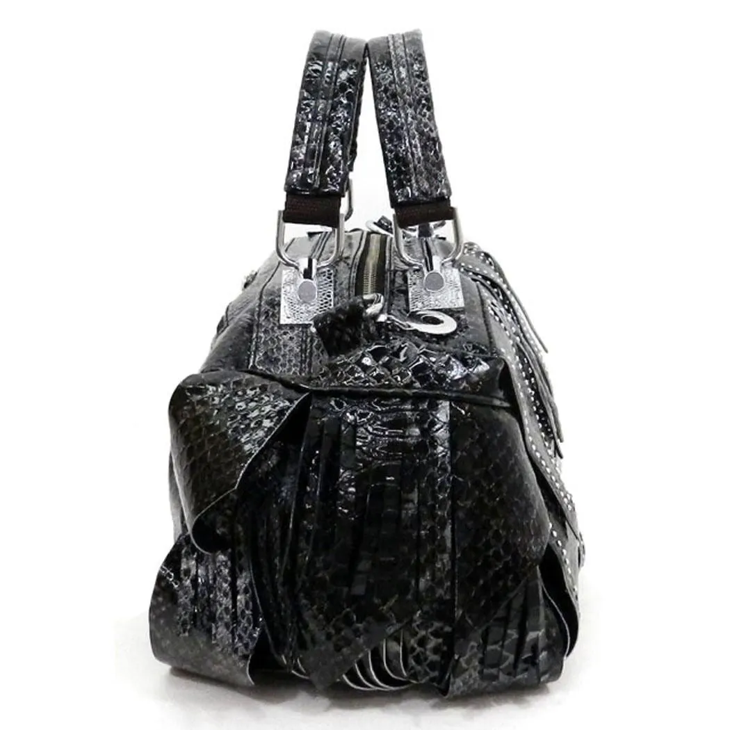 Crocodile embossed Green tassel micro rhinestone pockets shoulder handbag Bag