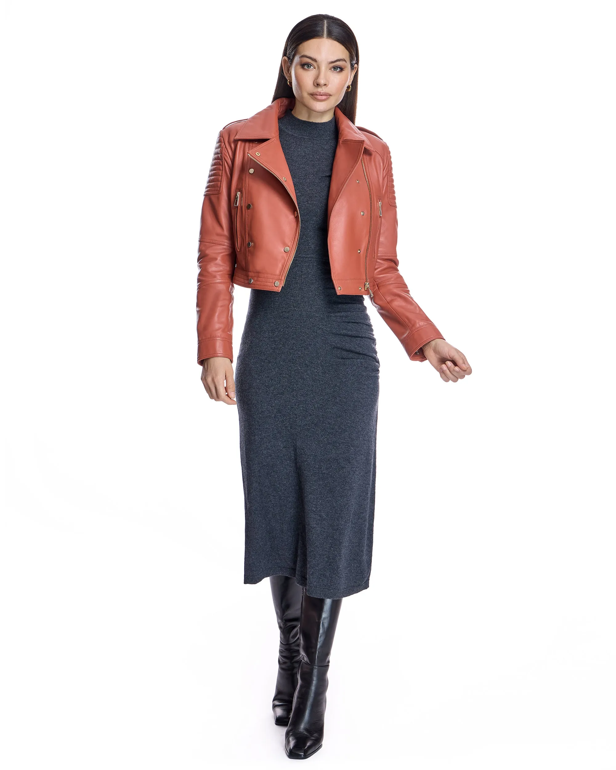 Cropped Leather Biker Jacket