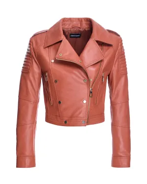 Cropped Leather Biker Jacket
