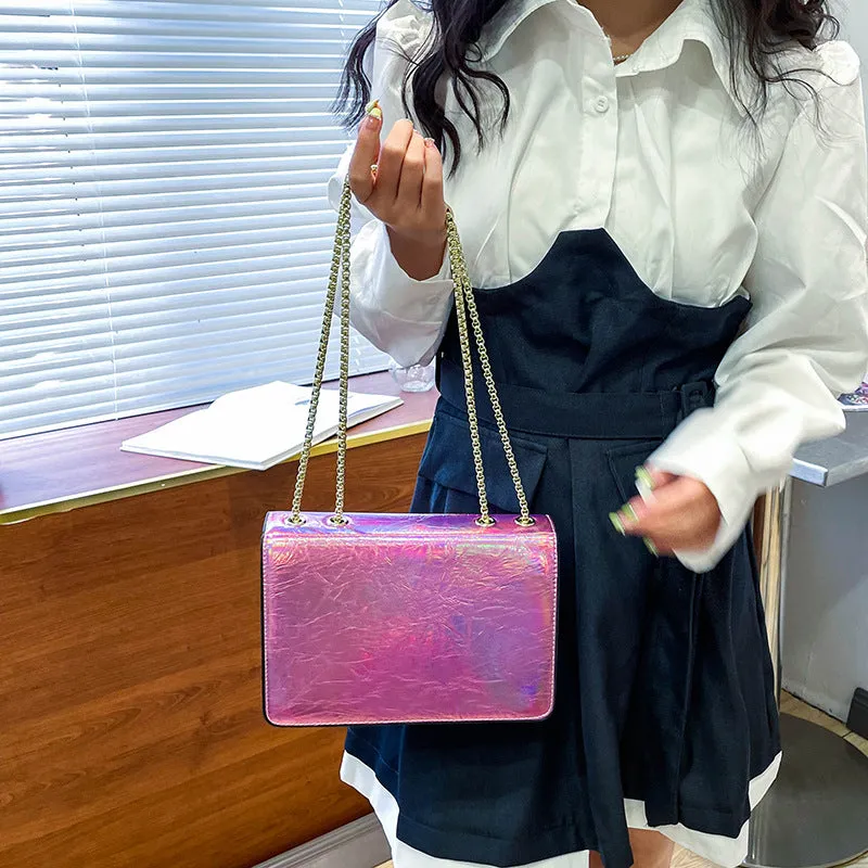 Cross-Border Fashion Women's Bag2023New Bright Leather Shoulder Bag European and American High Quality Crossbody Bag Popular Patent Leather Chain Women's Bag