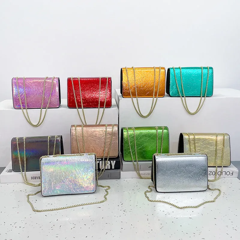 Cross-Border Fashion Women's Bag2023New Bright Leather Shoulder Bag European and American High Quality Crossbody Bag Popular Patent Leather Chain Women's Bag