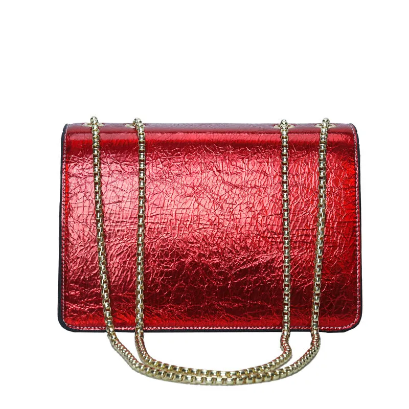 Cross-Border Fashion Women's Bag2023New Bright Leather Shoulder Bag European and American High Quality Crossbody Bag Popular Patent Leather Chain Women's Bag