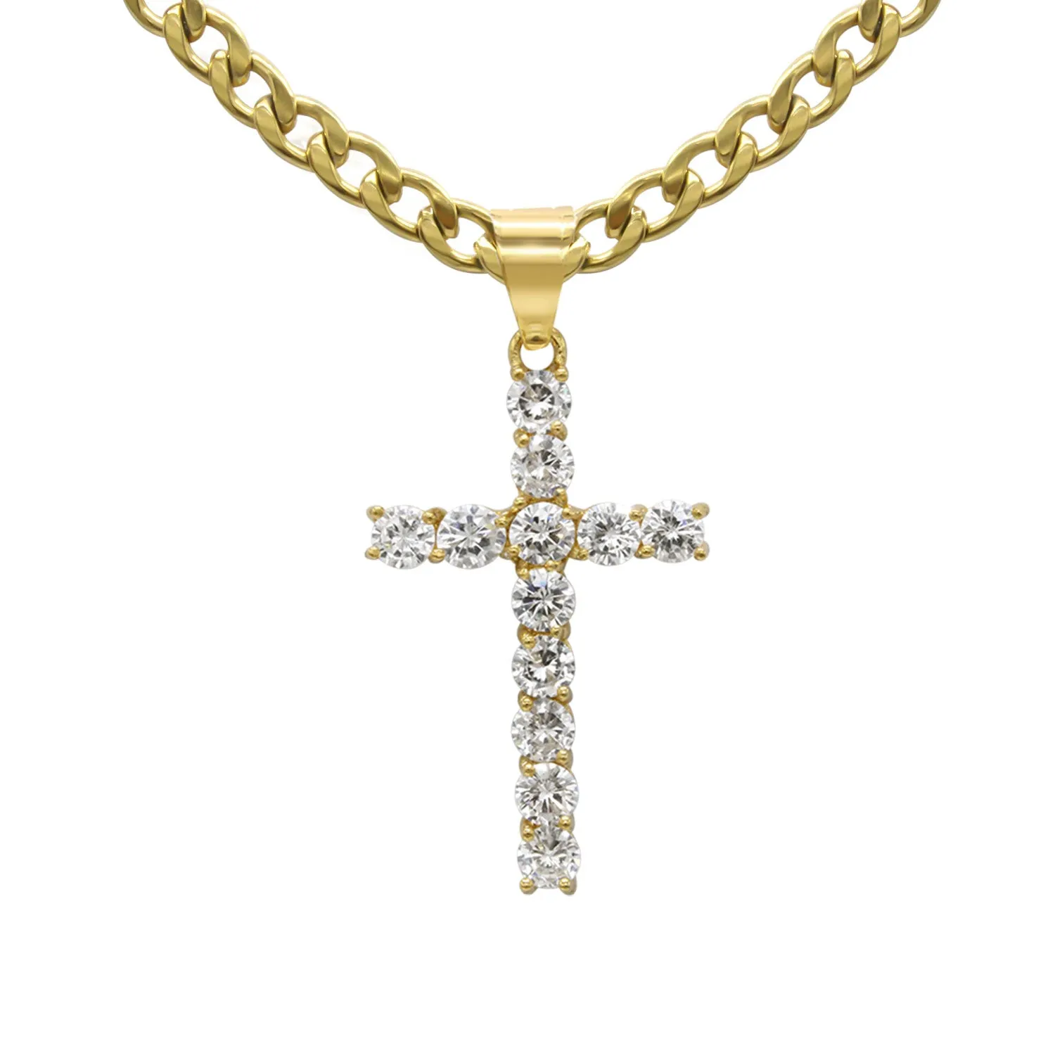 Cubic Zirconia Cross Pendant 14K Gold Plated Necklace Set