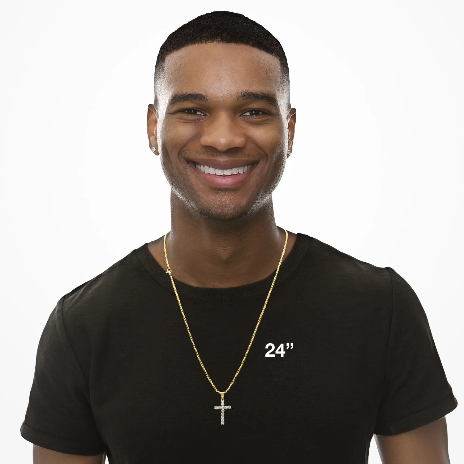 Cubic Zirconia Cross Pendant 14K Gold Plated Necklace Set