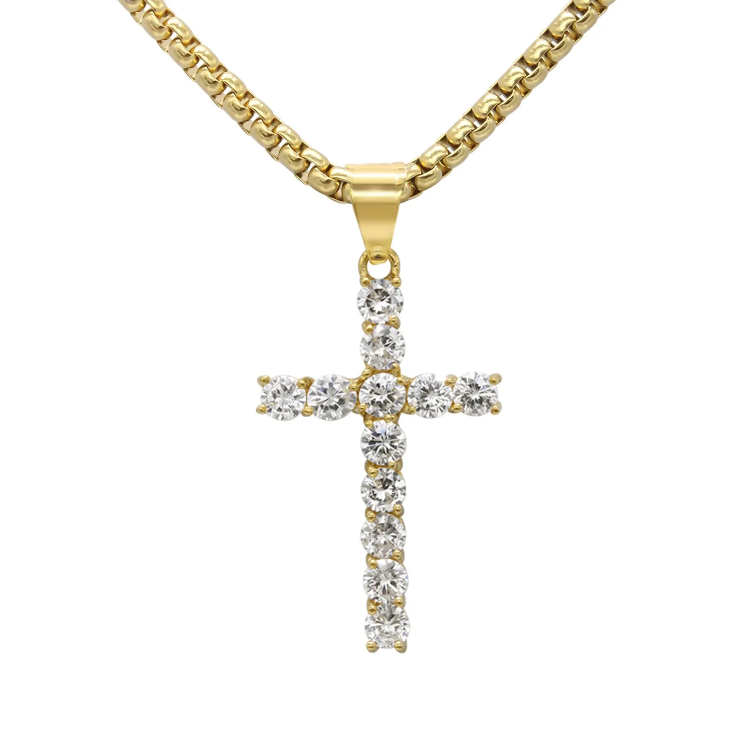Cubic Zirconia Cross Pendant 14K Gold Plated Necklace Set