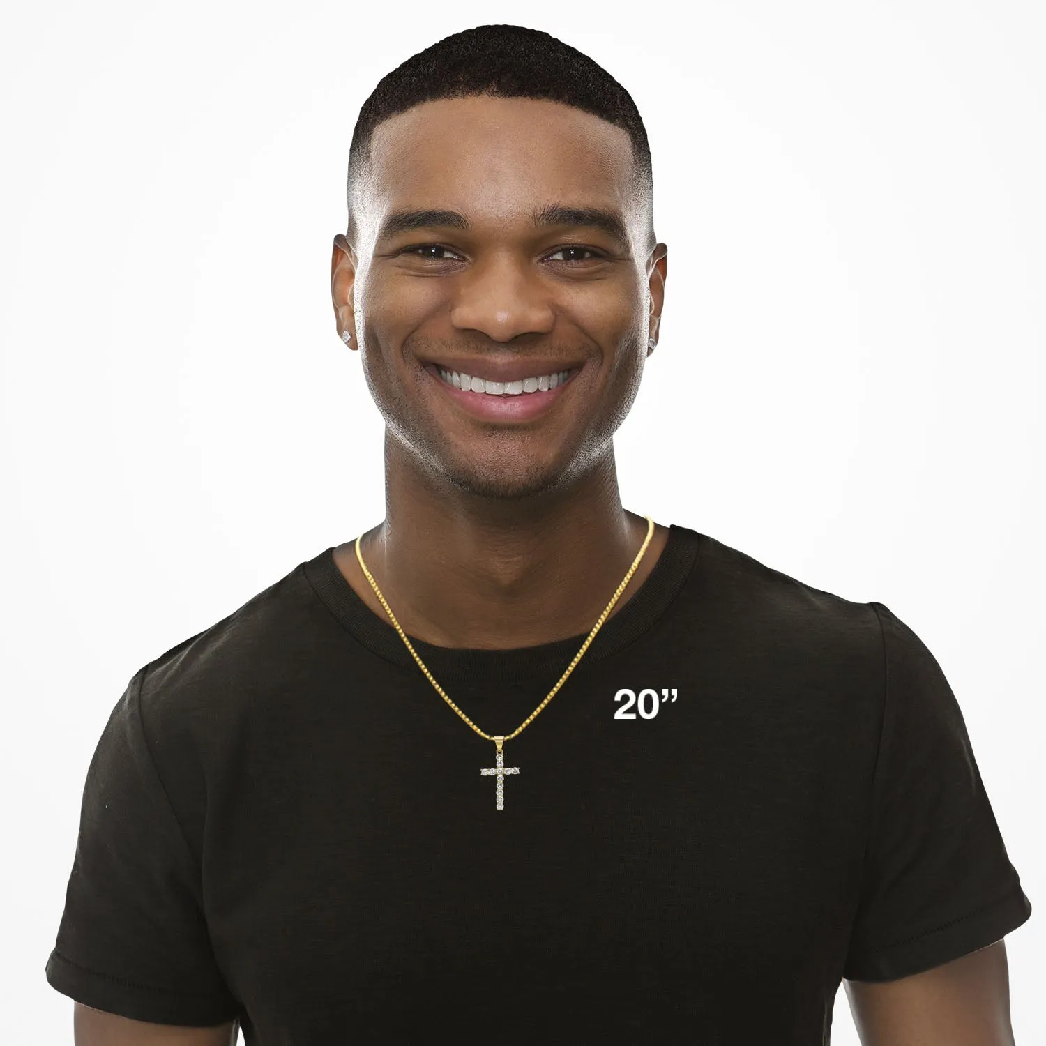 Cubic Zirconia Cross Pendant 14K Gold Plated Necklace Set