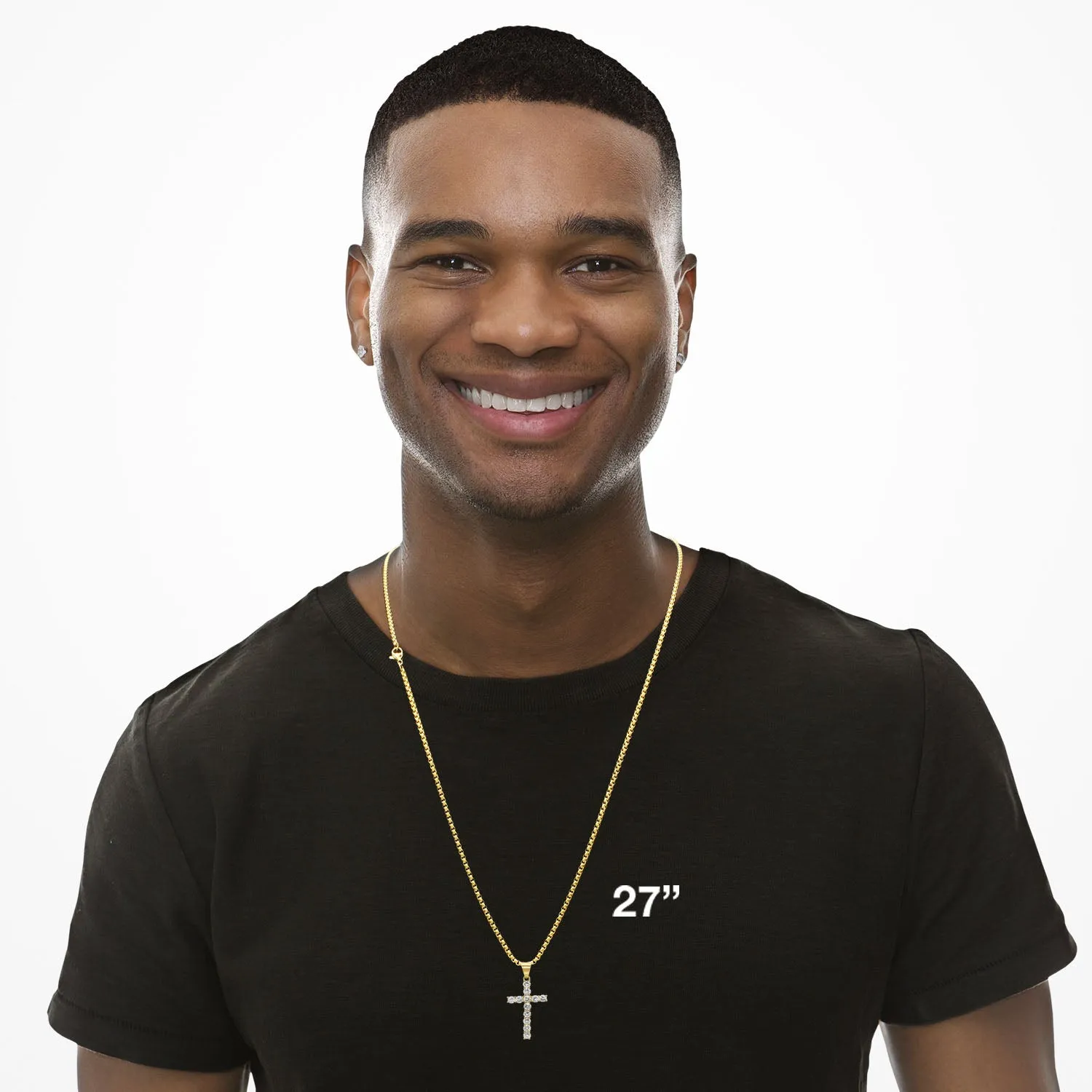Cubic Zirconia Cross Pendant 14K Gold Plated Necklace Set