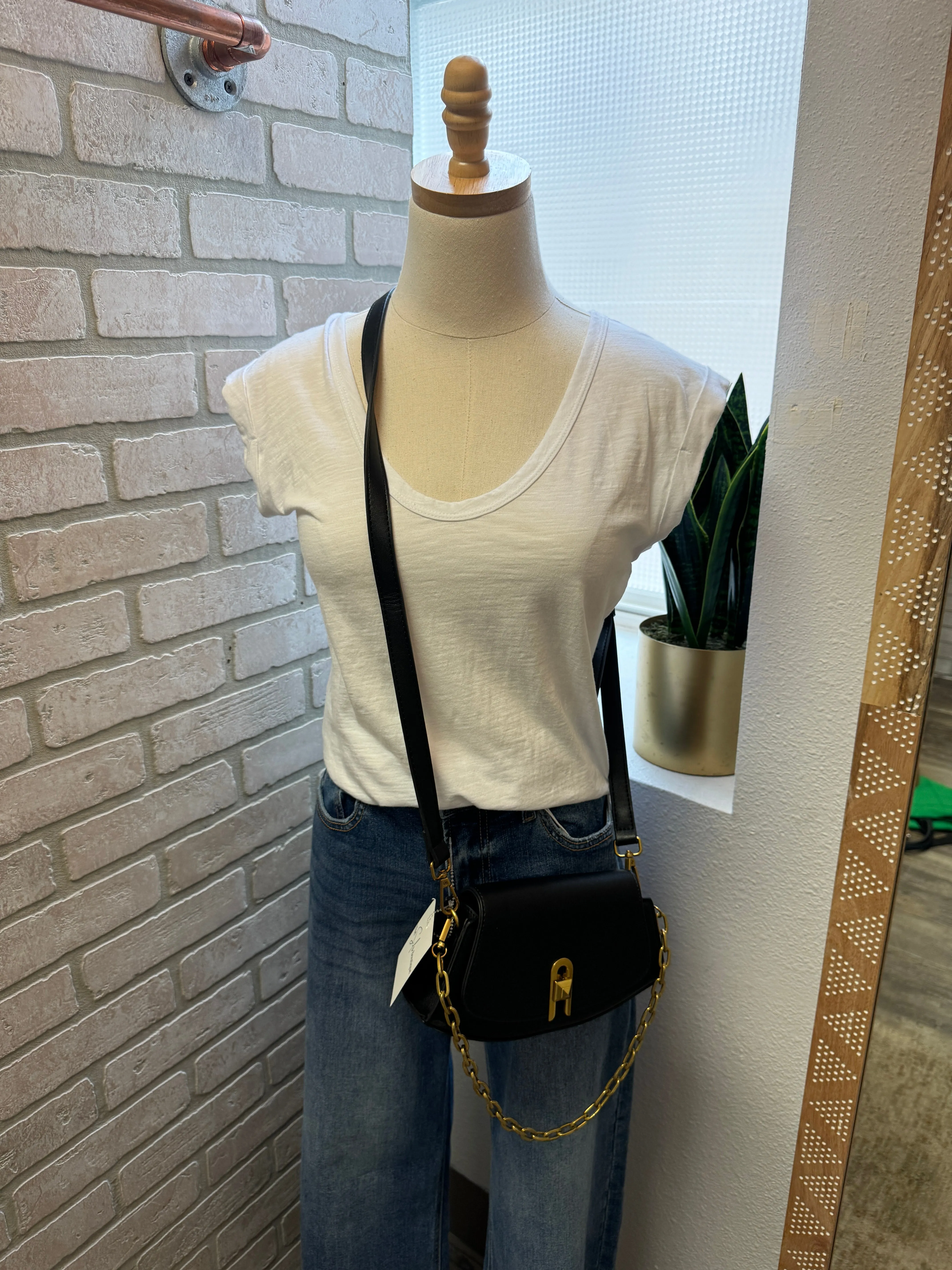 Curved Leather Crossbody or Shoulder Purse