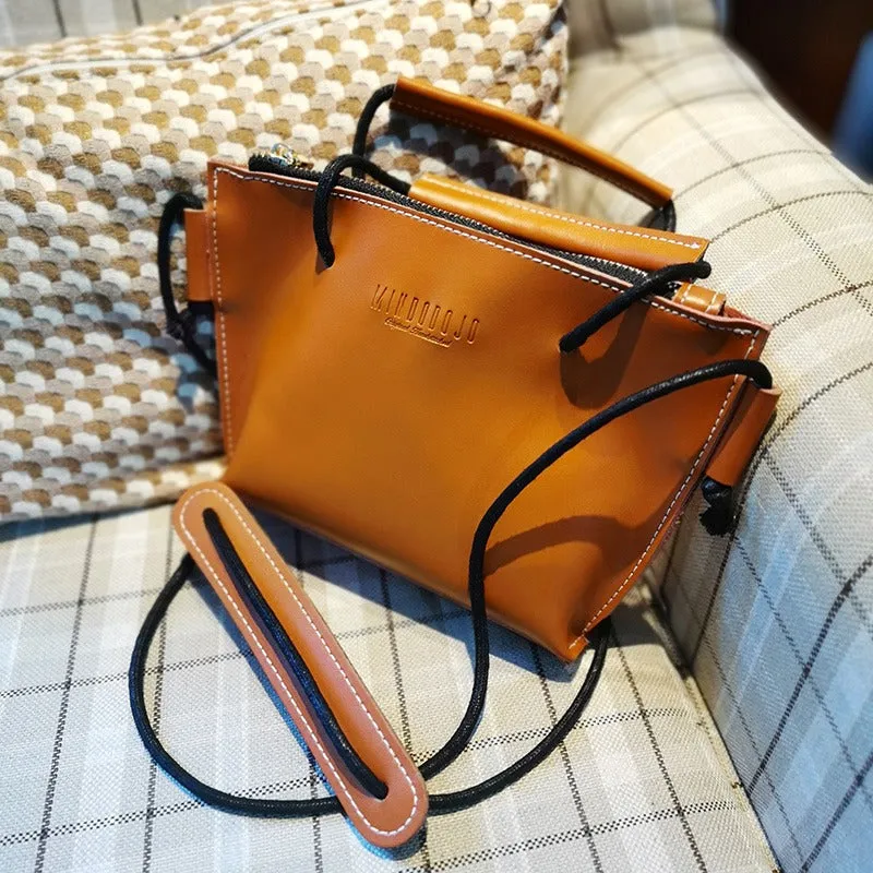 Cute LEATHER HandBag Brown Handmade WOMEN Small Side BAG Phone Purse FOR WOMEN