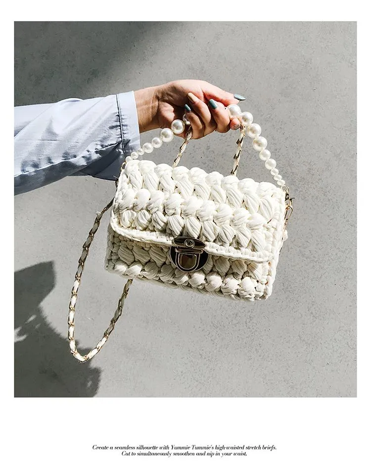 Cute Pink&Blue&White Crochet Small Handbag Crossbody Purse Crochet Shoulder Bag for Girl Cute Crochet Purses