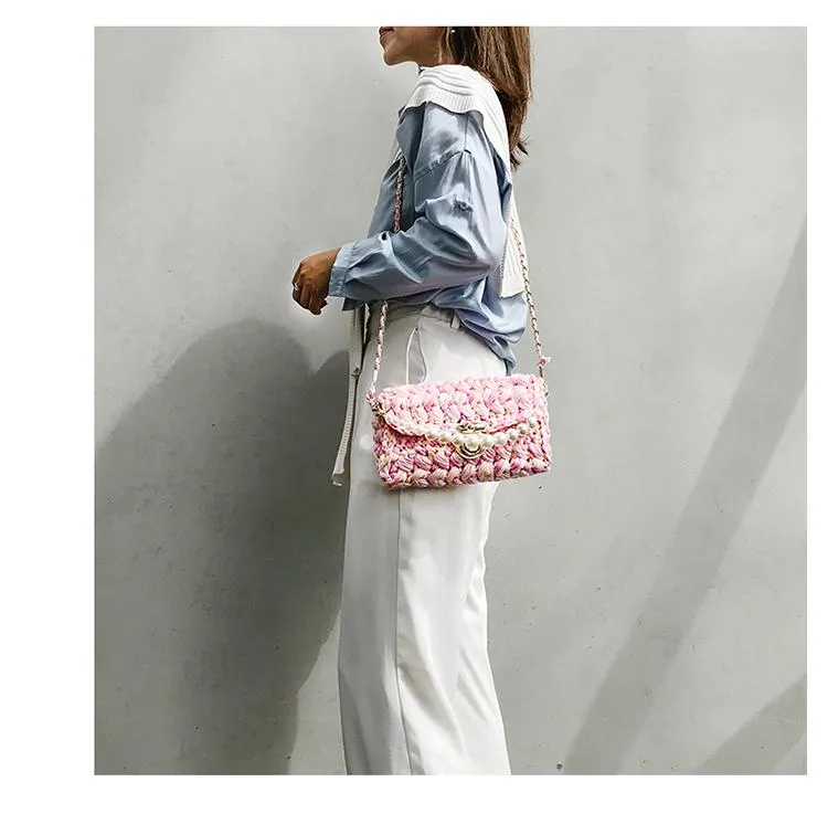 Cute White(Square) Crochet Small Handbag Crossbody Purse Crochet Shoulder Bag for Girl Cute Crochet Purses