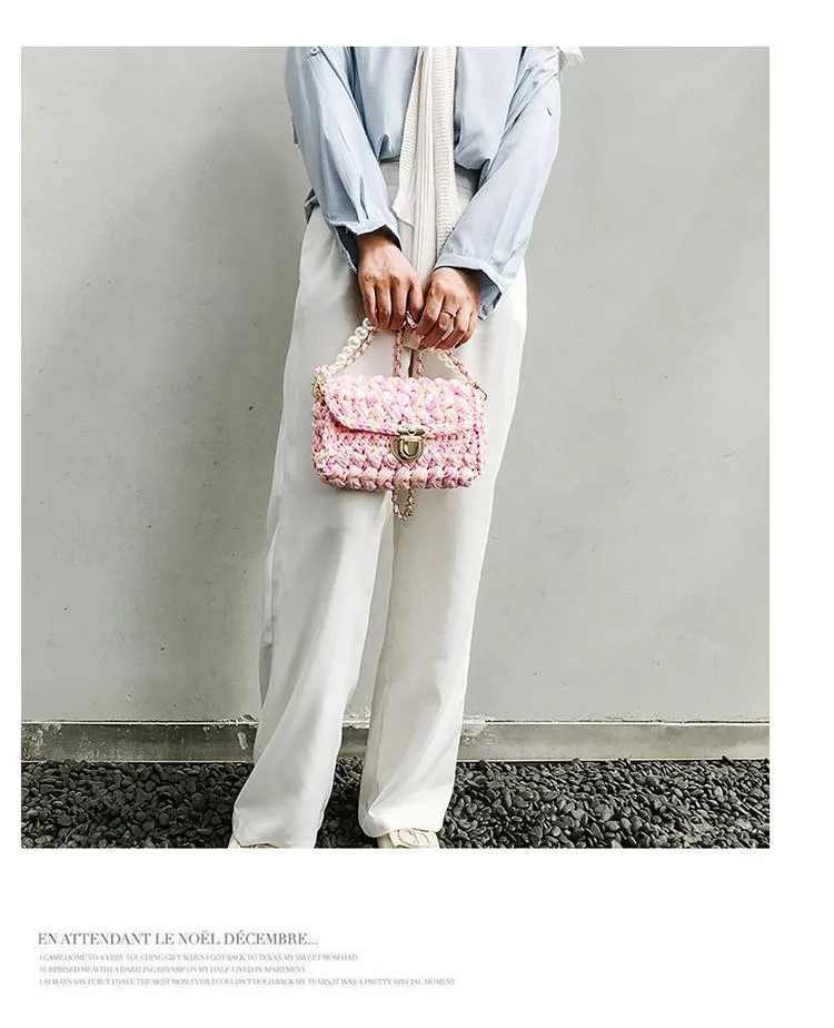 Cute White(Square) Crochet Small Handbag Crossbody Purse Crochet Shoulder Bag for Girl Cute Crochet Purses