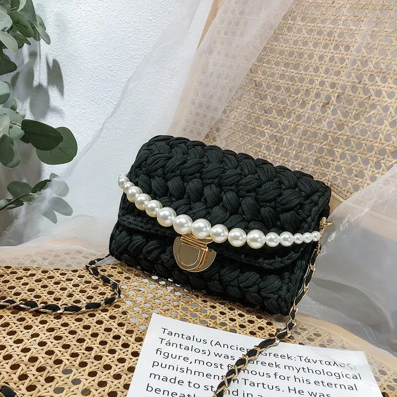 Cute White(Square) Crochet Small Handbag Crossbody Purse Crochet Shoulder Bag for Girl Cute Crochet Purses