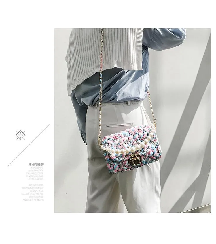 Cute White(Square) Crochet Small Handbag Crossbody Purse Crochet Shoulder Bag for Girl Cute Crochet Purses