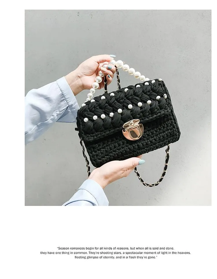 Cute White(Square) Crochet Small Handbag Crossbody Purse Crochet Shoulder Bag for Girl Cute Crochet Purses