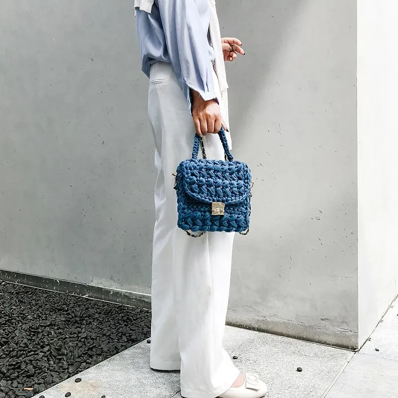 Cute White(Square) Crochet Small Handbag Crossbody Purse Crochet Shoulder Bag for Girl Cute Crochet Purses