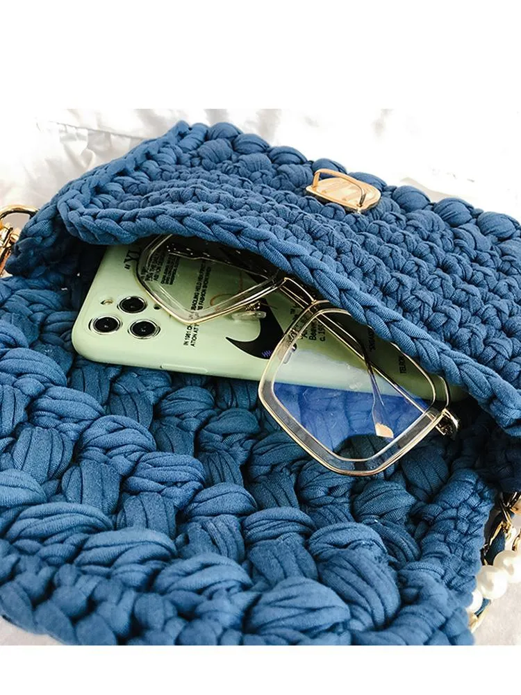 Cute White(Square) Crochet Small Handbag Crossbody Purse Crochet Shoulder Bag for Girl Cute Crochet Purses