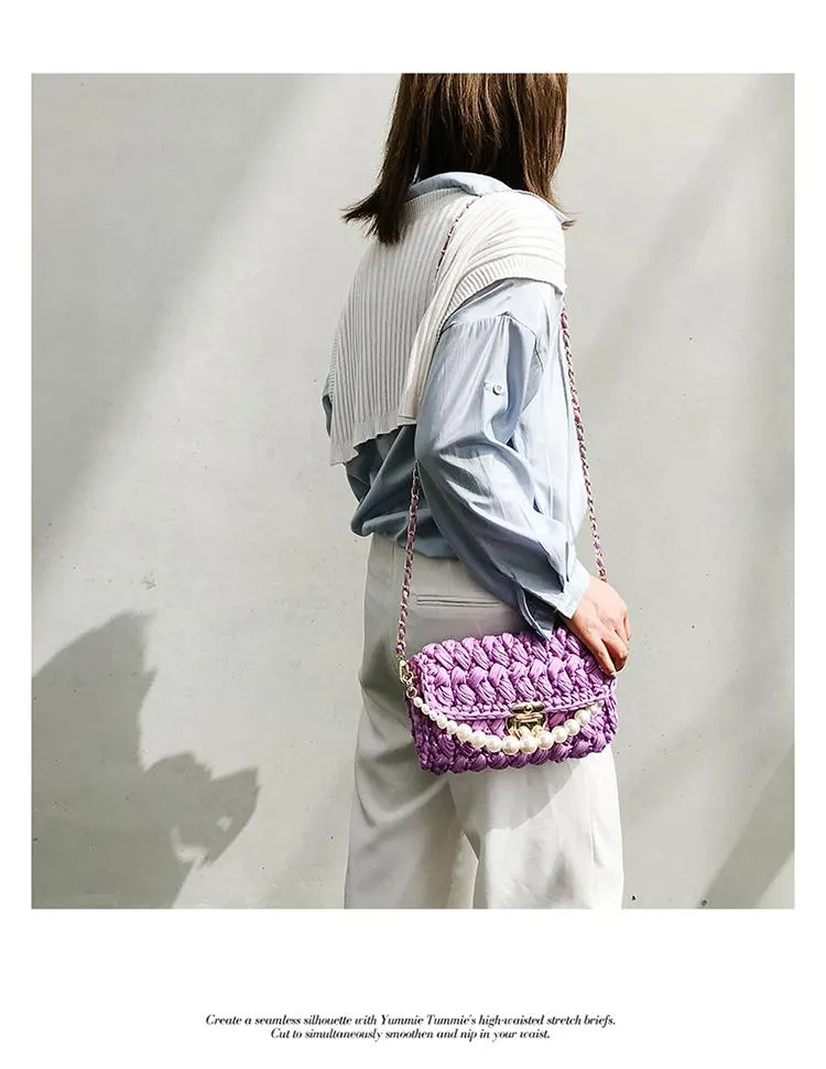 Cute White(Square) Crochet Small Handbag Crossbody Purse Crochet Shoulder Bag for Girl Cute Crochet Purses