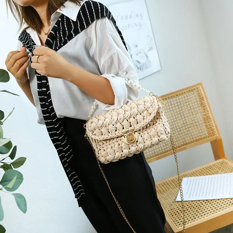 Cute White(Square) Crochet Small Handbag Crossbody Purse Crochet Shoulder Bag for Girl Cute Crochet Purses
