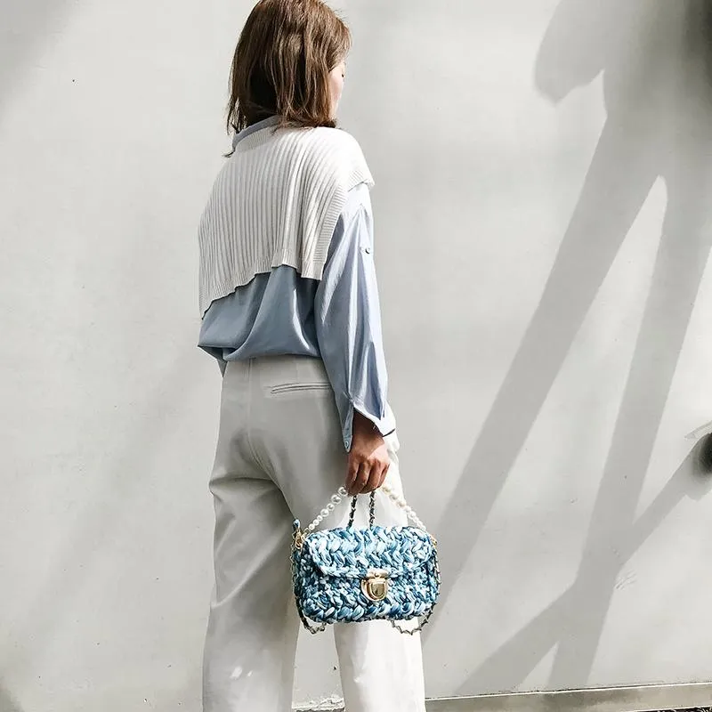 Cute White(Square) Crochet Small Handbag Crossbody Purse Crochet Shoulder Bag for Girl Cute Crochet Purses