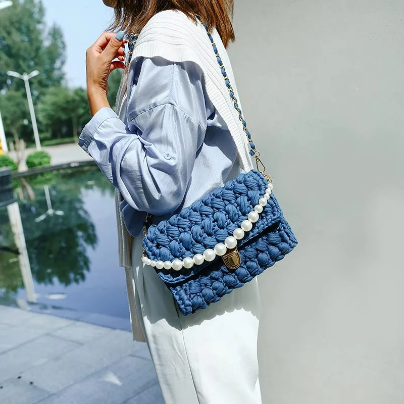 Cute White(Square) Crochet Small Handbag Crossbody Purse Crochet Shoulder Bag for Girl Cute Crochet Purses