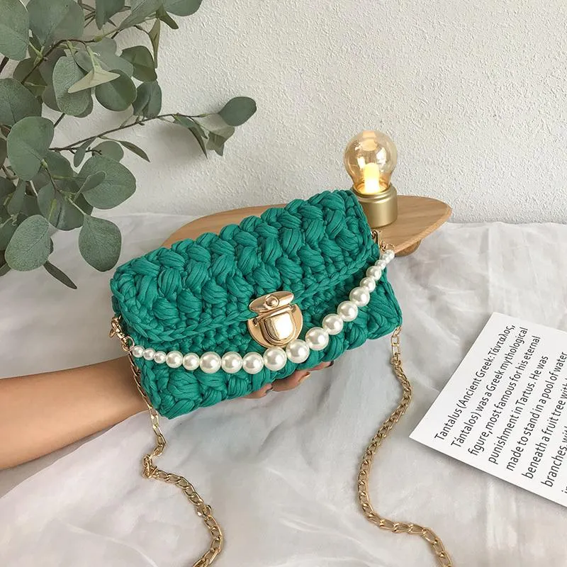 Cute White(Square) Crochet Small Handbag Crossbody Purse Crochet Shoulder Bag for Girl Cute Crochet Purses
