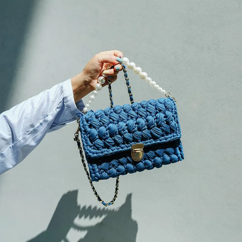 Cute White(Square) Crochet Small Handbag Crossbody Purse Crochet Shoulder Bag for Girl Cute Crochet Purses