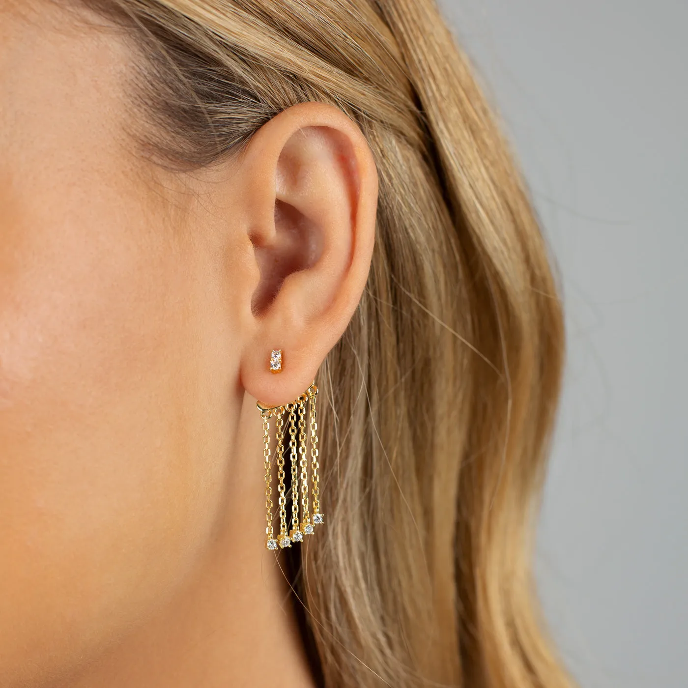 CZ Front Back Chandelier Drop Stud Earring
