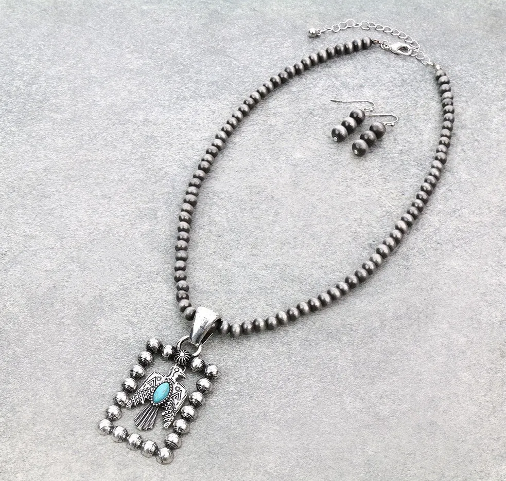 Danae 6mm Fashion Navajo Necklace With Bead Framed Pendant - Turquoise