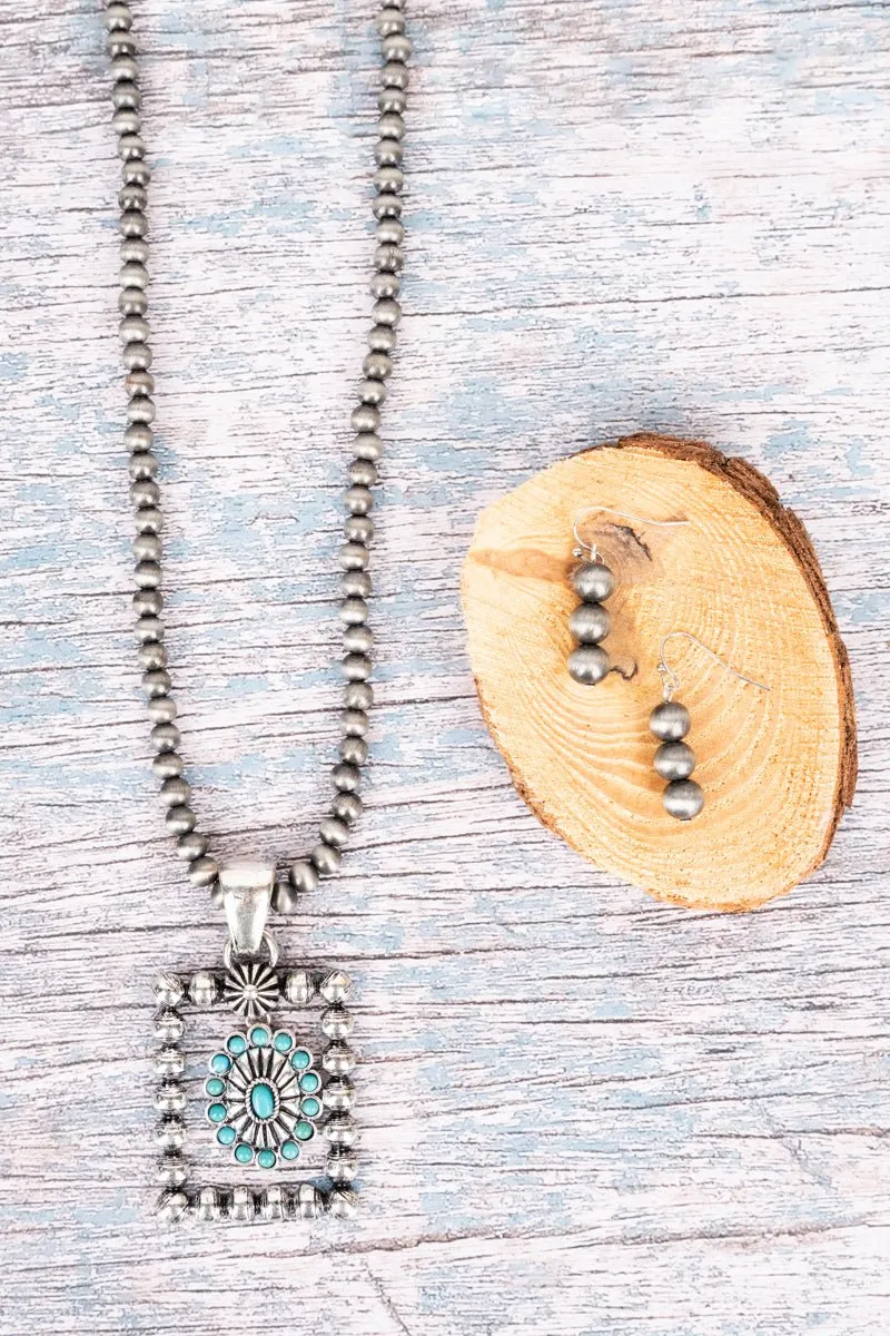 Danae 6mm Fashion Navajo Necklace With Bead Framed Pendant - Turquoise