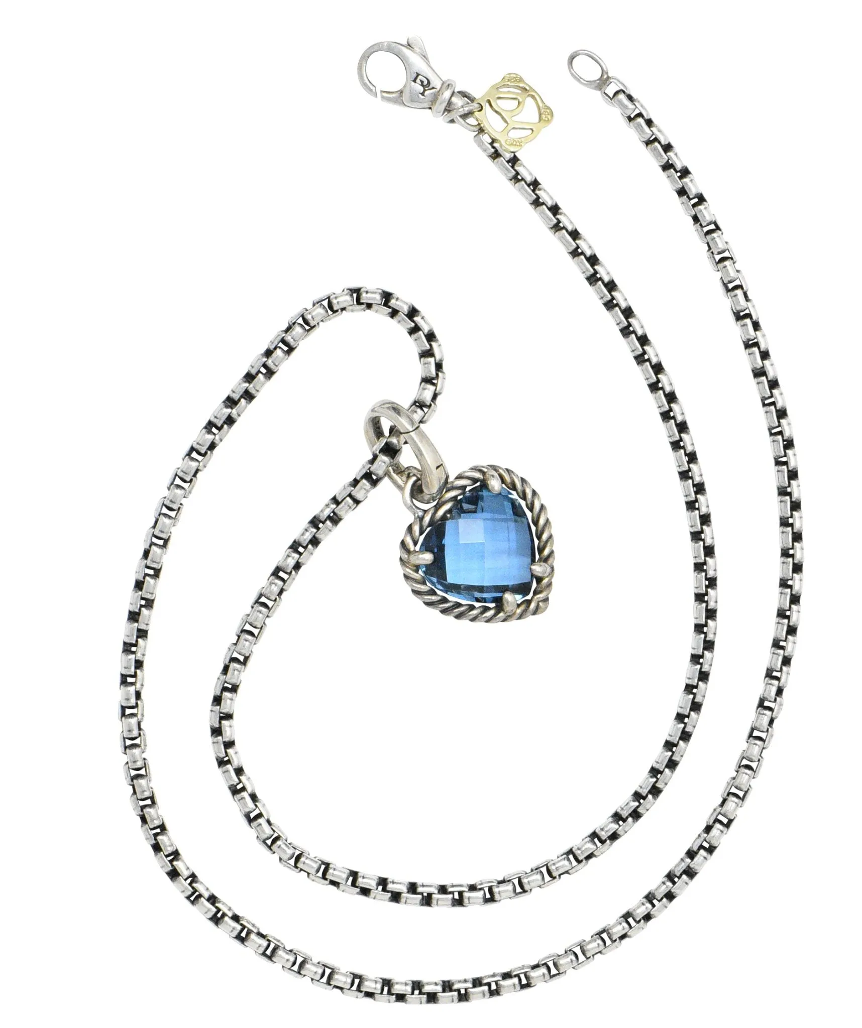David Yurman Blue Topaz Heart Sterling Silver Pendant Necklace