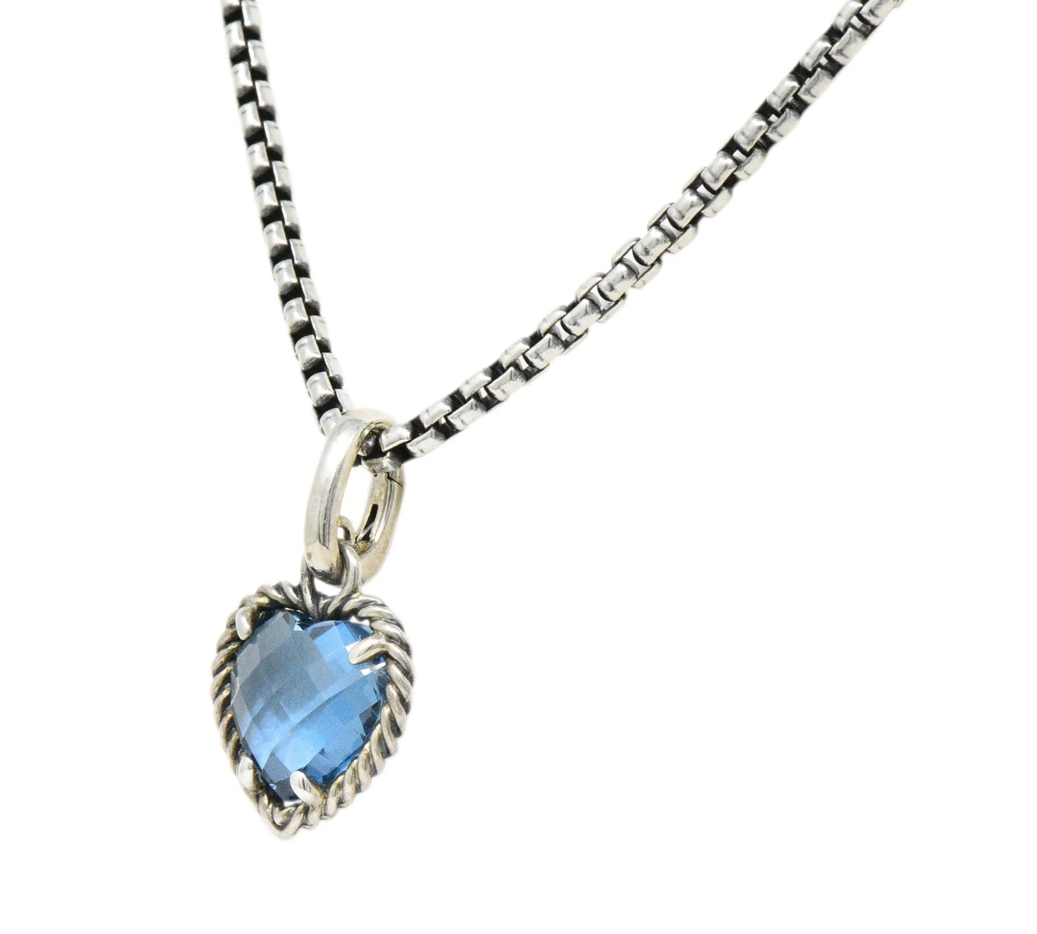 David Yurman Blue Topaz Heart Sterling Silver Pendant Necklace