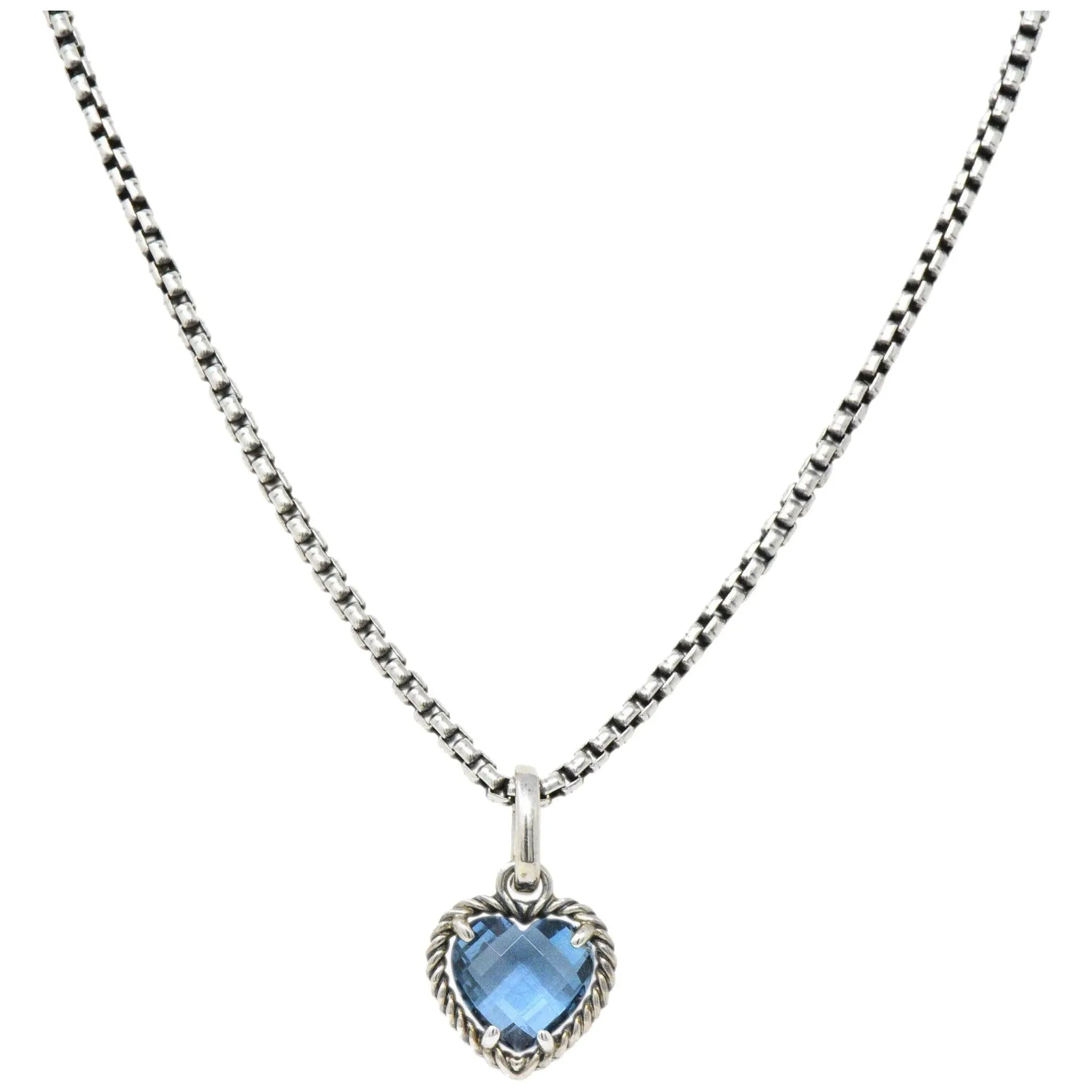 David Yurman Blue Topaz Heart Sterling Silver Pendant Necklace