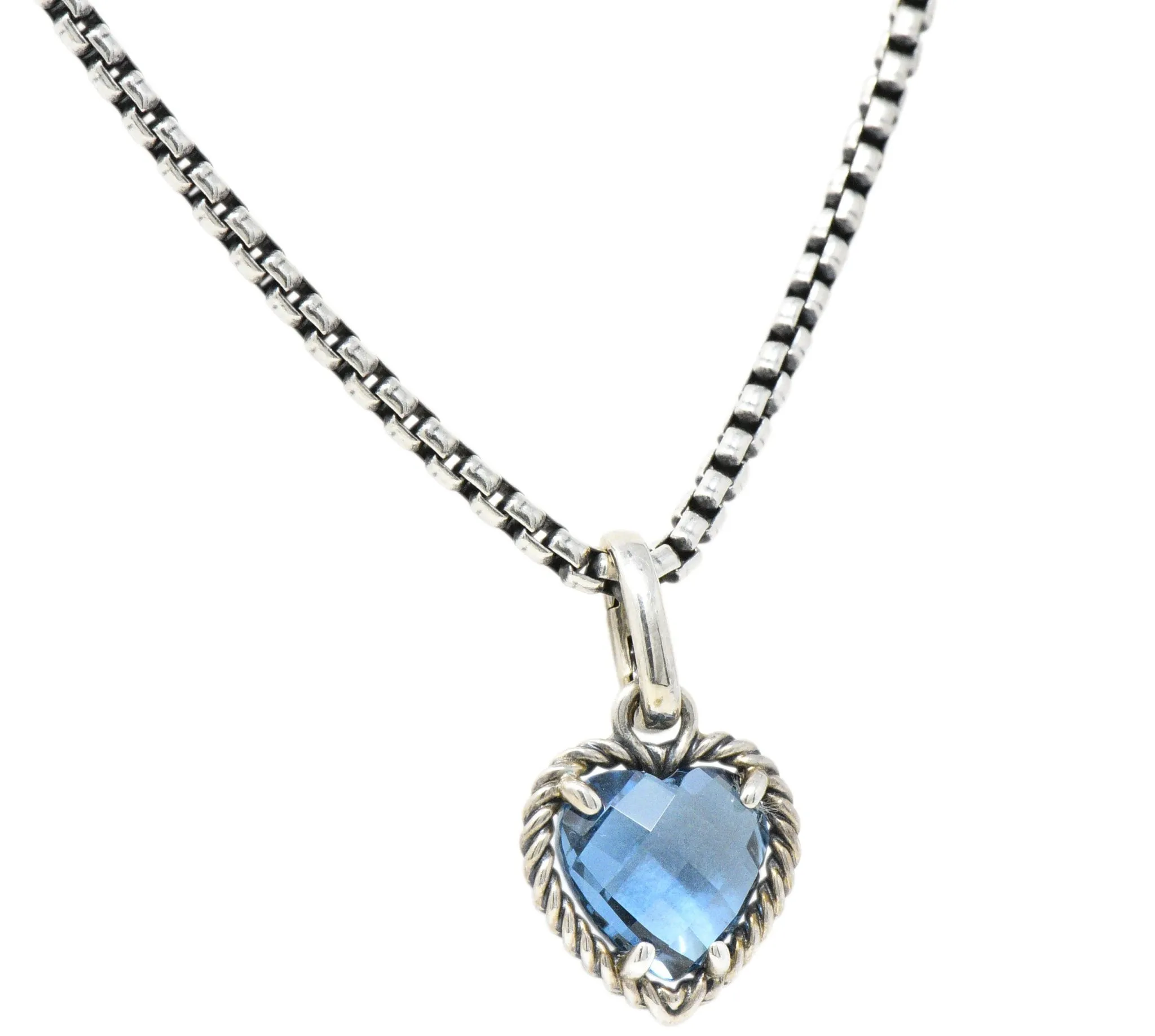 David Yurman Blue Topaz Heart Sterling Silver Pendant Necklace