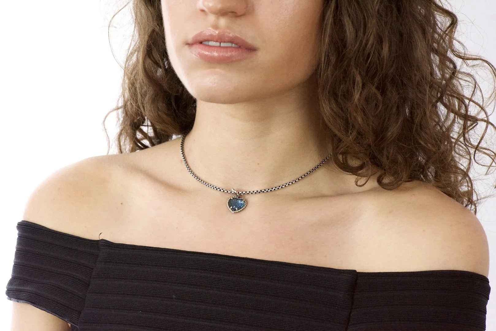 David Yurman Blue Topaz Heart Sterling Silver Pendant Necklace