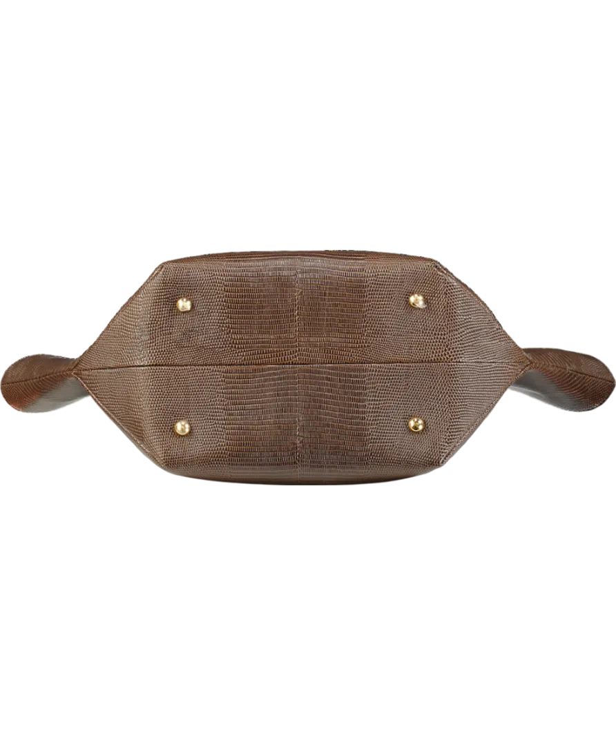 De Mellier London x Kate Hutchins Ltd.Edition Midi New York Pecan Brown Lizard Handbag With Crossbody Strap