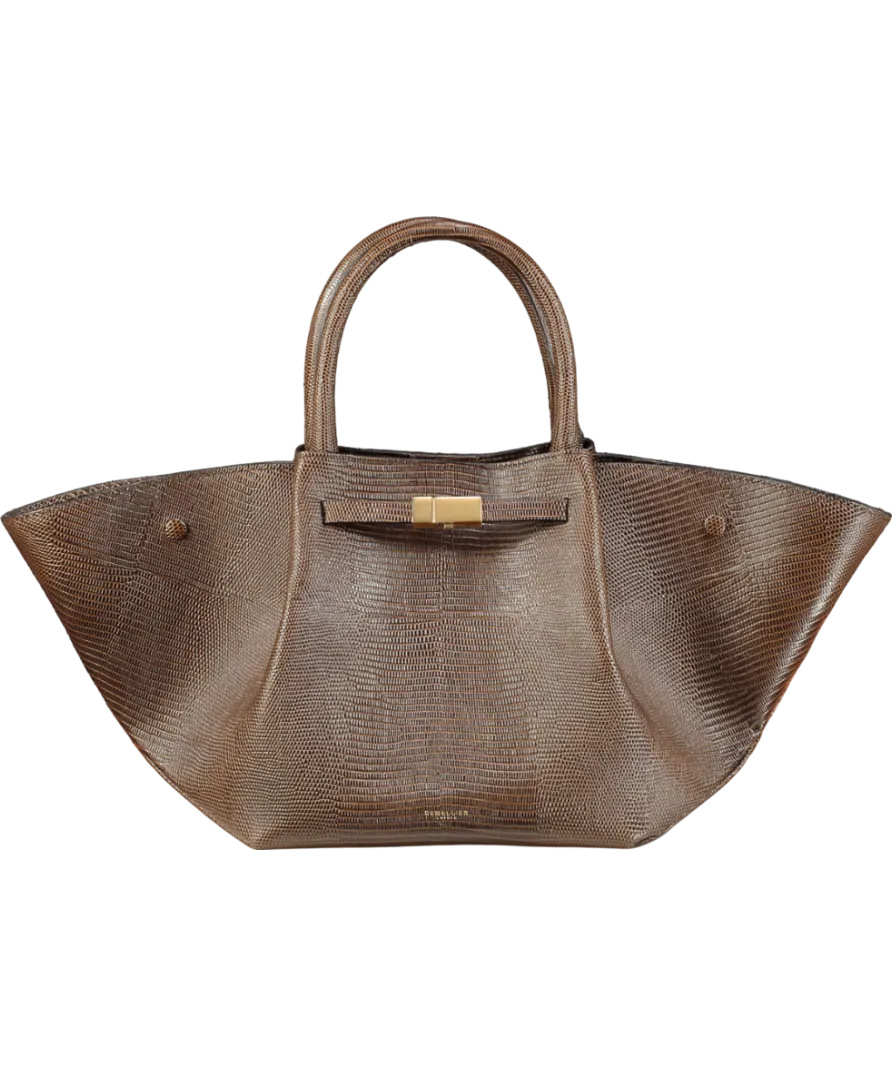 De Mellier London x Kate Hutchins Ltd.Edition Midi New York Pecan Brown Lizard Handbag With Crossbody Strap
