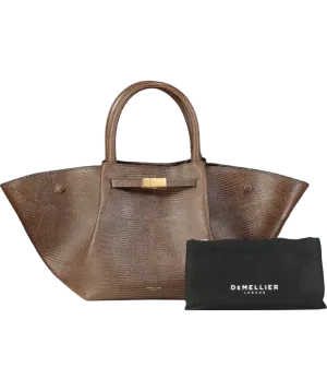 De Mellier London x Kate Hutchins Ltd.Edition Midi New York Pecan Brown Lizard Handbag With Crossbody Strap