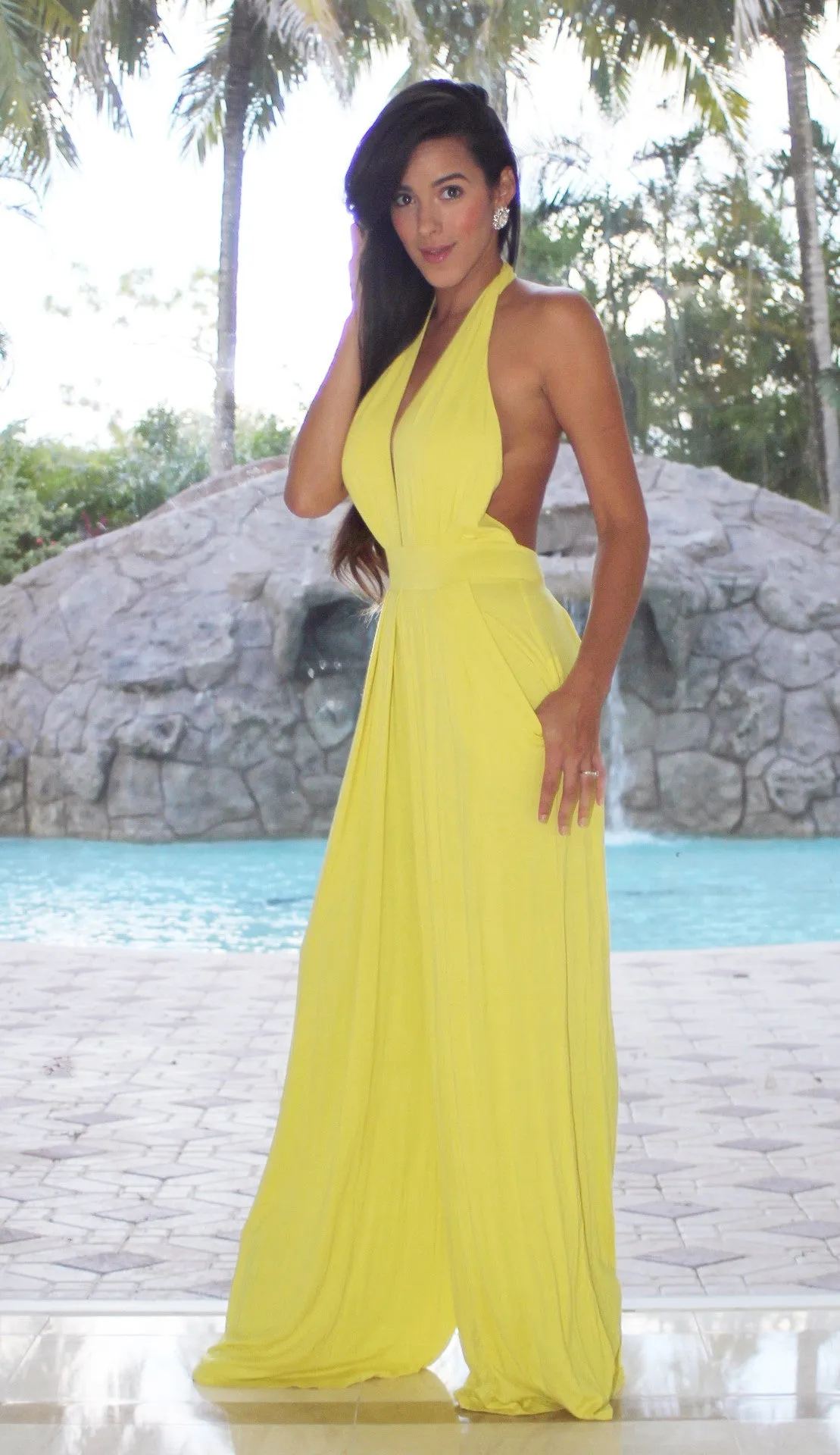Deep Plunge Jumpsuit - Yellow